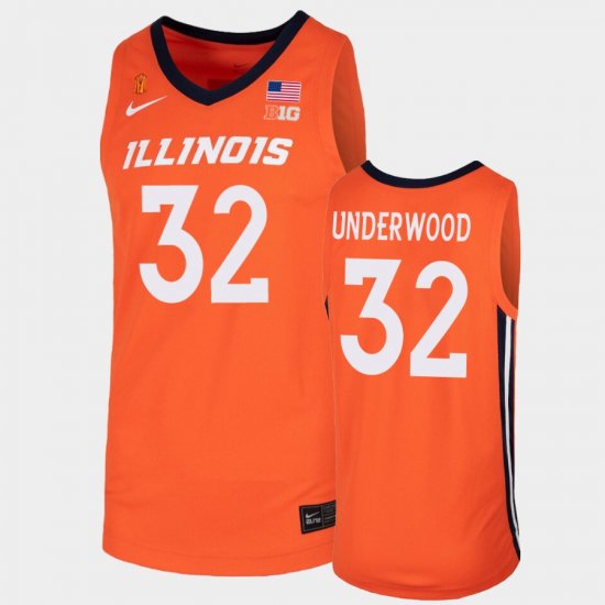 #32 Tyler Underwood College Basketball Illinois Men\'s Orange Jersey 833339-856